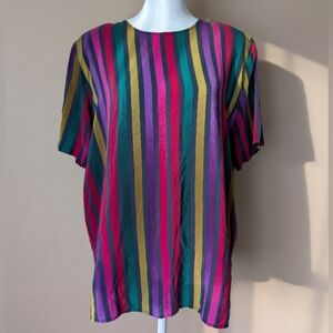Vtg Diane Gilman Women's Silk Striped Blouse